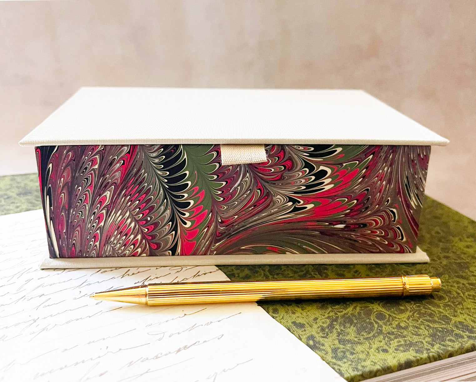 Hand Marbled Paper Storage Box | Decorative Organization